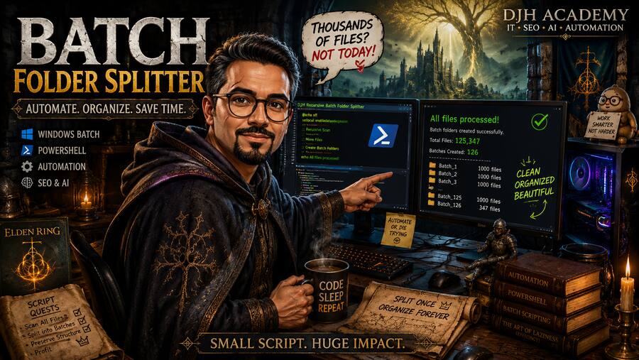 اسکریپت تقسیم و مرتب سازی خودکار فایل‌ها، دانلود رایگان DJH Recursive Batch Folder Splitter از داریوش حقیقی. تقسیم خودکار هزاران فایل به دسته‌های منظم