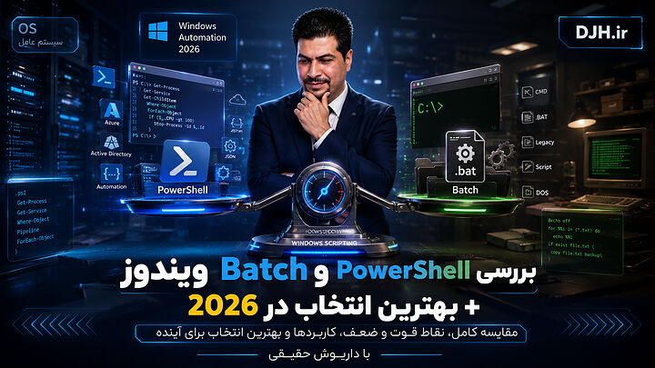بررسی PowerShell و Batch ویندوز + بهترین انتخاب در 2026 | داریوش حقیقی